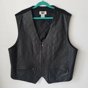 City Streets leather motorcycle biker vest men' size 2XLT (back 100% wool)  (c1)